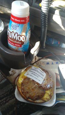 6 bucks not bad.. sausage egg on a hamburger bun very edible and a TruMoo chocolate milk off the Roach Coach