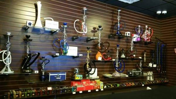 Large selection of hookah and accessories along with shisha tobacco