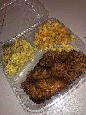 Yellow rice , Mamas Mac n Cheese & Honey Wings