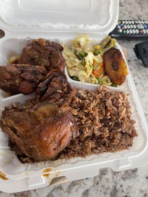 Stew chicken, rice and peas