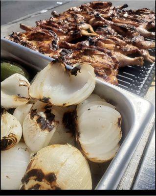 Grilled chicken, grilled onions, and jalapeño.