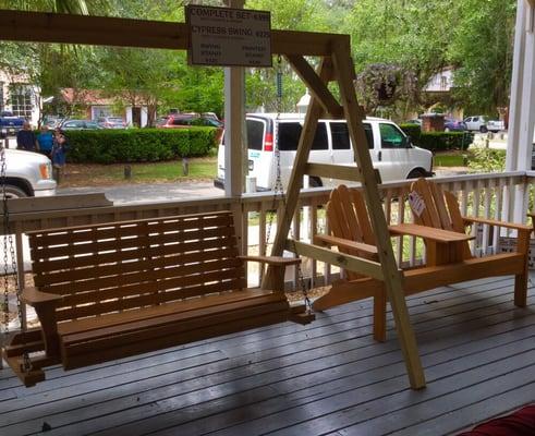 Swings and porch furniture made from Florida Cypress