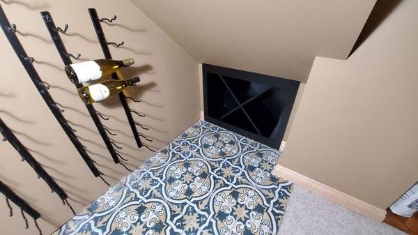 Custom wine cabinet for under stairs.