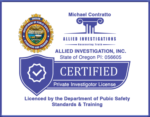 Private Investigator Michael Contratto of Allied Investigations, licensed by the Dept of Public Safety Standards & Training