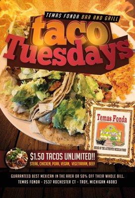 Taco tuesdays are here! $1.50 single tacos or 5 for only $5! ;)