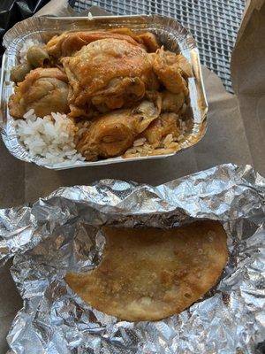 Empanada and pollo guisado