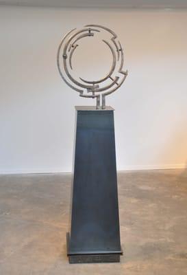 "Mended Moon", freestanding sculpture. Steel, 73" tall.