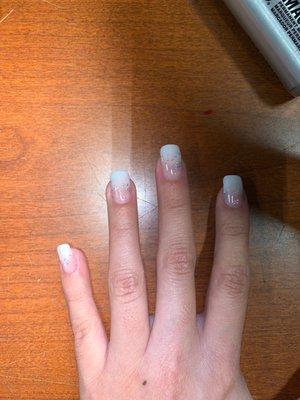 Ombré ? Or half white half pink. And half nail glitter.