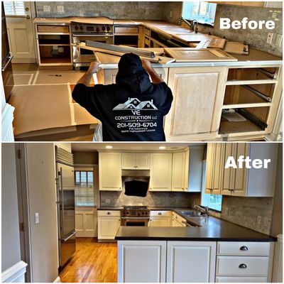 Repainted kitchen cabinets.