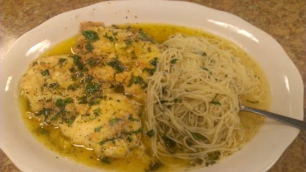 Chicken Francese with angel hair pasta