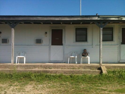 The front of the motel is neon yellow. The back of the motel (shown here) has been left untouched since 1970-something.