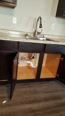 New basement kitchen sink faucet and drain. Great for In-laws or guests