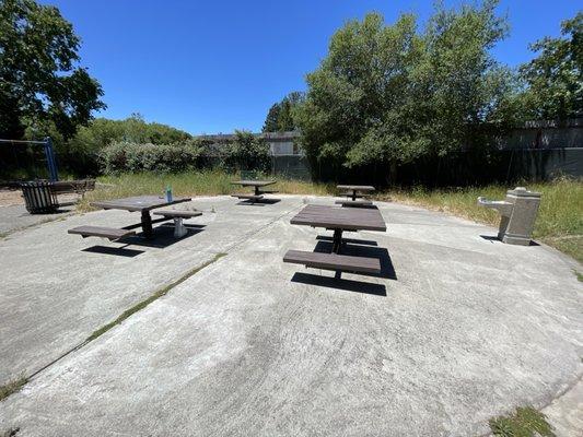 There are some picnic tables, but there is no shade