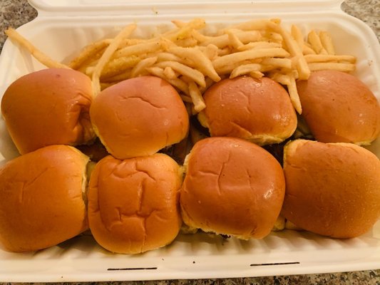 Burger bites with garlic Parmesan fries