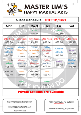 Finally, here is a new schedule for group lessons. See you soon on the mat!!