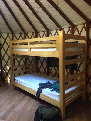 One of two bunk beds in the yurt