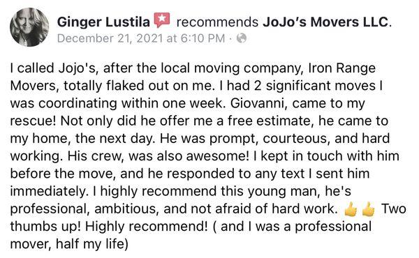 This is a customer review that was left on our Facebook page