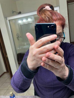 Purple / red against the rest of my old color. The gaslighting afterwards and being told that this is what I asked for was insane.