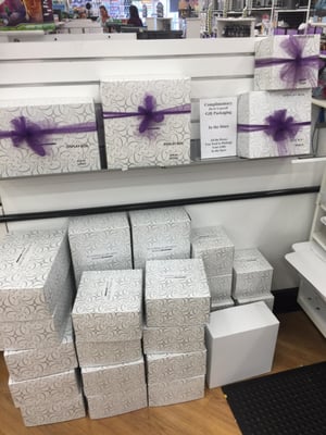 Boxes and bows at the DIY gift wrapping station