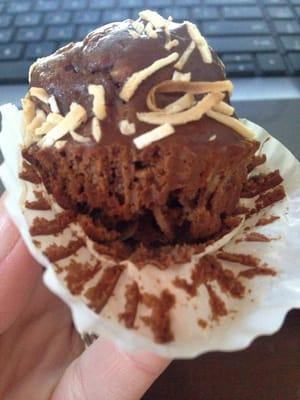 Inside shot of the chocolate coconut cake. This one was super dry.