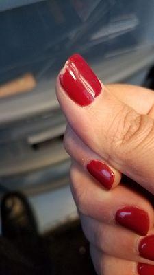 Look at my thumbnail -- this is not supposed to happen. Also, check out the uneven quality of my other nails.