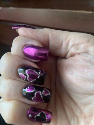 Valentine nails with chrome and Nail Art by Hope.