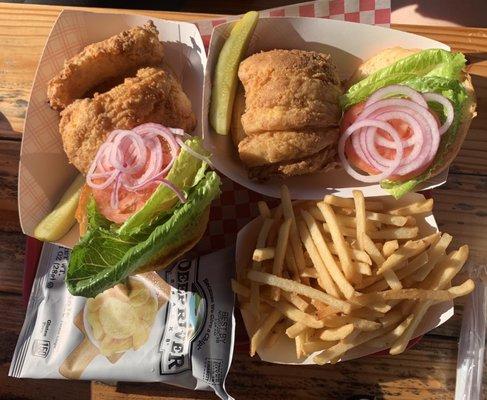 Fried Haddock Fish Burgers and chips and fries