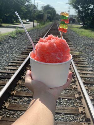 Pink cotton candy shaved ice