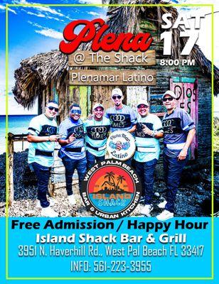 Plena @ The Shack Plenamar Latino Music by Dj Colombori Saturday April 17th from 8pm Happy Hour / Great Food / Full Bar