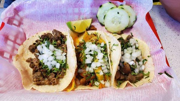 Tacos: Steak, pork belly, cow tongue