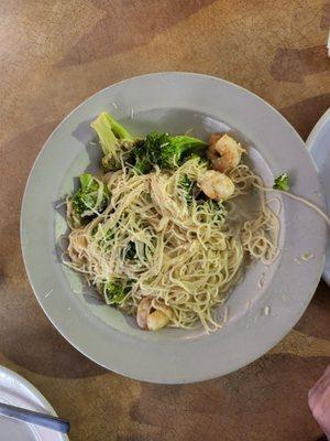 Angel Hair pasta with shrimp.