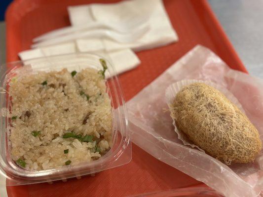 Fried sticky rice, taro bun