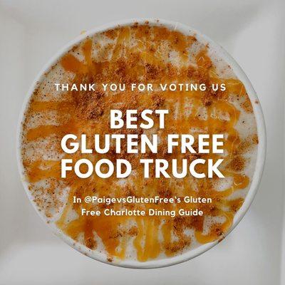 Voted 'Best Gluten Free Food Truck' in @PaigeVsGluten's -Gluten Free Charlotte Dining guide