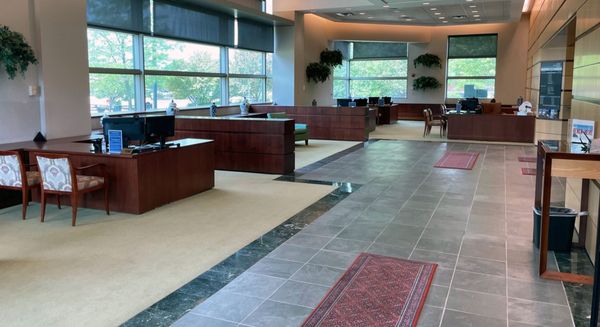 The lobby at the First American Bank Orland Park branch