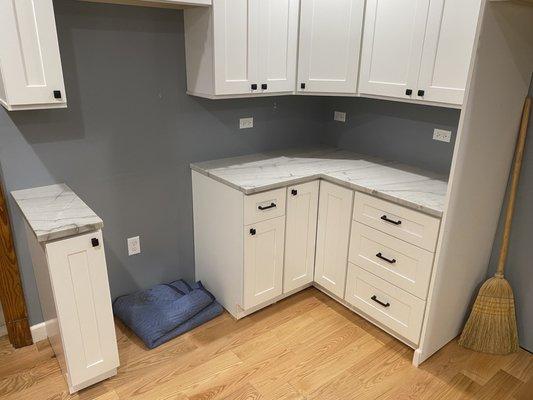 Stove and lazy Susan area