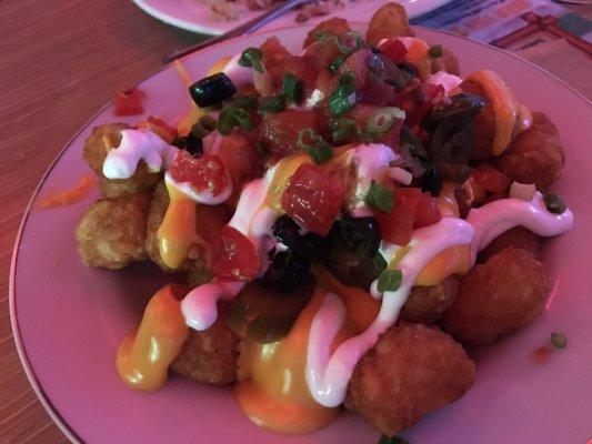 Tator Tot nachos.  Crispy perfection!