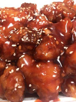 Sesame Chicken up close.