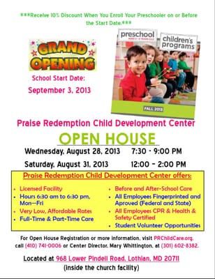 Open Houses on August 28 and 31, 2013