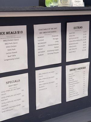 Menu and specials