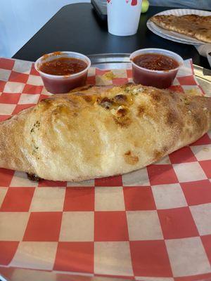 Ham and cheese calzone! Enough for two meals.