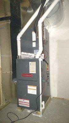 Three thermostats, three zones, high efficiency furnace with A/C.