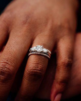 "We bought our original engagement rings somewhere else. A year later we purchased our wedding set at Valencia Jewelry. I love this set!