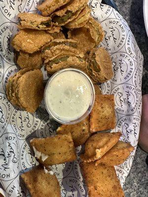 Fried pickles and toasted ravioli.