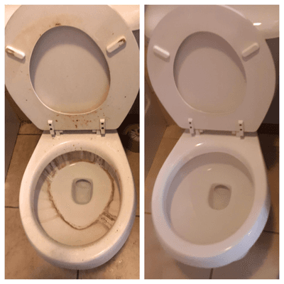 Professional toilet cleaning before & after.