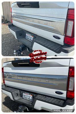 Before and after of the tailgate of a clients Ford F350