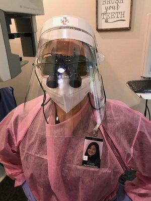 Under all this PPE is our amazing team!  This is one of our incredible hygienists!