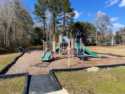 Very sturdy roadside playground. Perfect stop on a roadtrip to let kids play.