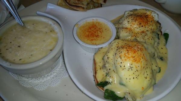 Eggs Benedict with asparagus. Side of grits. Delicious is all i can say.