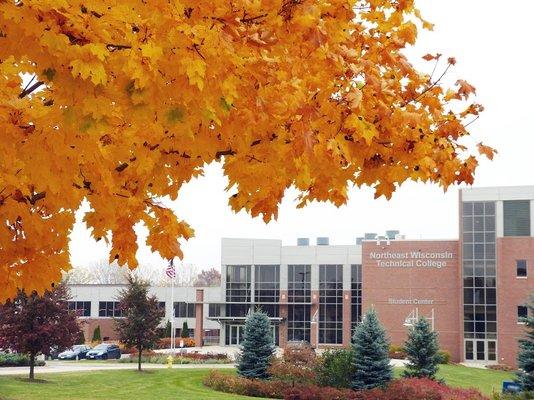 The main entrance in fall.