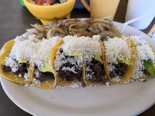 Tacos Matamoros came with a side of grilled onions. Overall ok , it was lacking a little more taste in my personal opinion.